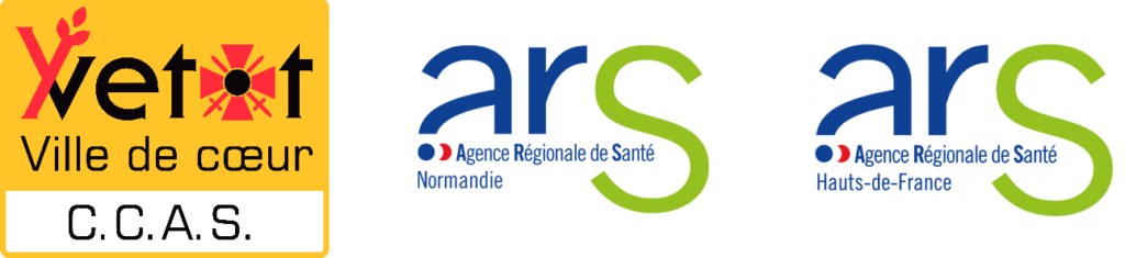 Logos des ARS Normandie et Hauts de France et logo du CCAS Yvetot